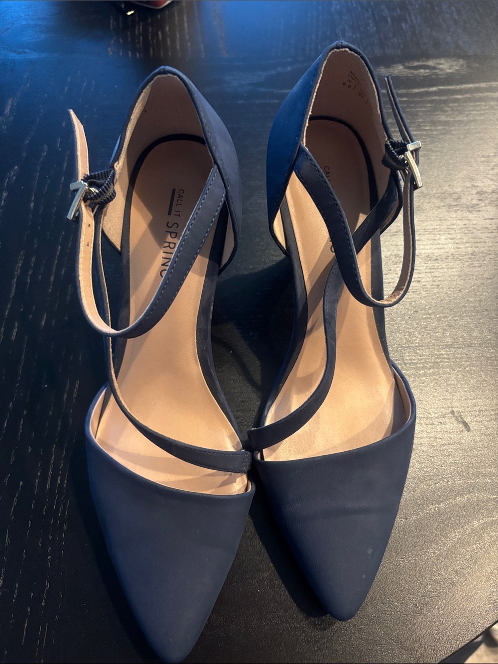Call It Spring Navy Pointed-Toe Ankle-Strap Heels